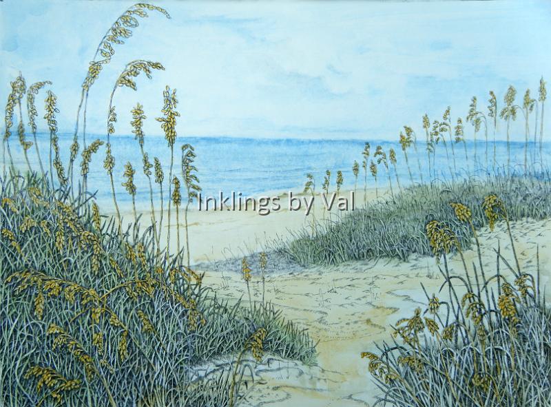 Sea Oates-3.jpg - 14in x 18in matted & framed:$300USD : \Typical NC beach scene with, of course, sea oats.
